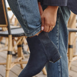 Outline Navy Faux Suede Ankle Boots