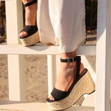 Pacific Black Faux Suede Platform Wedges