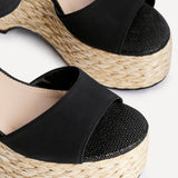 Pacific Black Faux Suede Platform Wedges