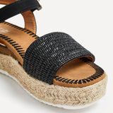 Panama Black Raffia Espadrille Flatform Sandals
