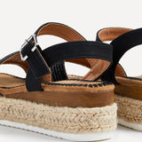 Panama Black Raffia Espadrille Flatform Sandals