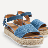 Panama Blue Raffia Espadrille Flatform Sandals