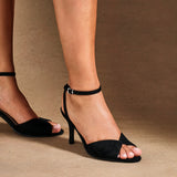 Parlour Black Faux Suede Peep Toe Heels