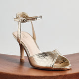 Parlour Gold Faux Leather Peep Toe Heels