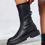 Peggy Black Faux Leather Mid-Length Chelsea Boots