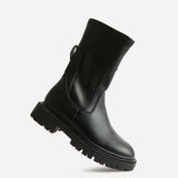 Peggy Black Faux Leather Mid-Length Chelsea Boots
