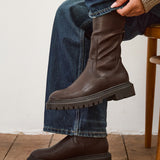 Peggy Brown Faux Leather Mid-Length Chelsea Boots