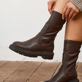 Peggy Brown Faux Leather Mid-Length Chelsea Boots