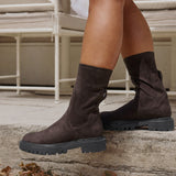 Peggy Brown Faux Suede Mid-Length Chelsea Boots
