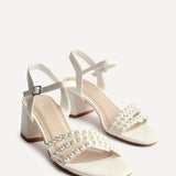 Perla Bridal Ivory Faux Leather Pearl Heels