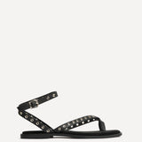 Perrie Black Faux Suede Flat Sandals