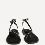 Perrie Black Faux Suede Flat Sandals