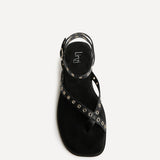Perrie Black Faux Suede Flat Sandals