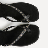 Perrie Black Faux Suede Flat Sandals