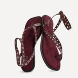 Perrie Burgundy Faux Suede Flat Sandals