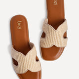 Petra Natural Raffia Link Flat Sandals