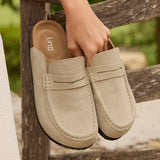 Poet Beige Suede Leather Mule Loafers