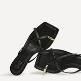 Polished Black Faux Leather Mule Heels