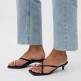 Polished Black Faux Leather Mule Heels
