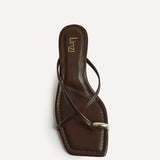 Polished Brown Faux Leather Mule Heels