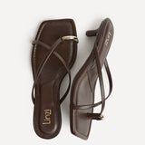 Polished Brown Faux Leather Mule Heels