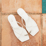 Polished White Faux Leather Mule Heels