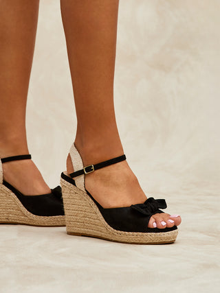 Portofino Black Bow Detail Wedges