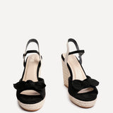 Portofino Black Bow Detail Wedges