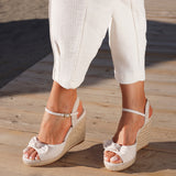 Portofino Beige Canvas Bow Detail Wedges