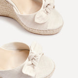 Portofino Beige Canvas Bow Detail Wedges