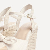 Portofino Beige Canvas Bow Detail Wedges