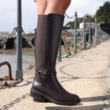 Power Brown Faux Leather Riding Boots