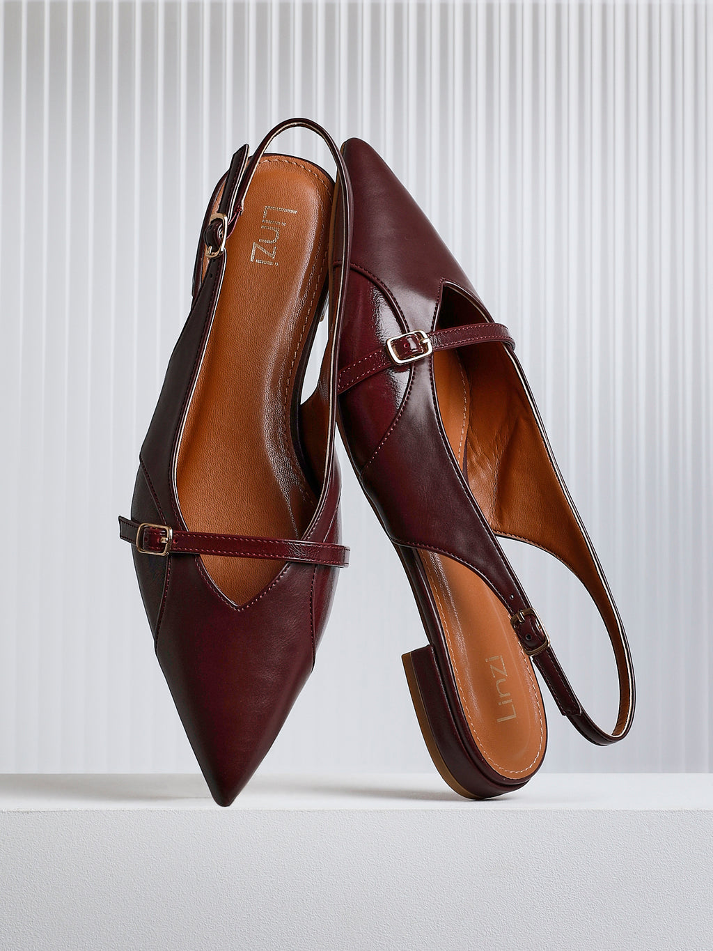 Burgundy Faux Leather Pointed Toe Ballet Flat – Linzi