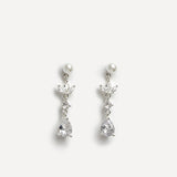 Pristine Silver Pearl Crystal Drop Earrings