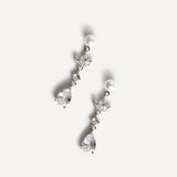 Pristine Silver Pearl Crystal Drop Earrings