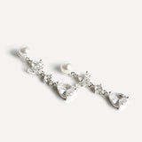 Pristine Silver Pearl Crystal Drop Earrings