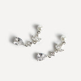 Pristine Silver Pearl Crystal Drop Earrings