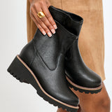 Pulse Wide Fit Black Wedged Ankle Boots