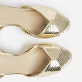 Parlour Gold Faux Leather Peep Toe Heels