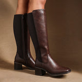Reason Brown Block Heel Long Boots