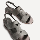 Reeva Pewter Slingback Block Heel Sandals