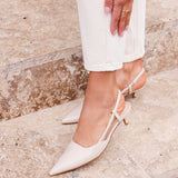 Refined Nude Slingback Kitten Heels