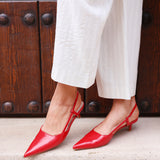Refined Red Slingback Kitten Heels