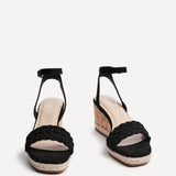 Regan Black Faux Suede Wedge Sandals