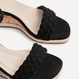 Regan Black Faux Suede Wedge Sandals