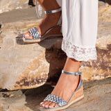 Regan Silver Faux Leather Wedge Sandals
