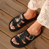 Restore Black Faux Leather Slip-On Gladiator Sandals