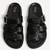Restore Black Faux Leather Slip-On Gladiator Sandals