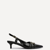Retro Black Patent Kitten Court Heels