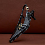 Retro Black Patent Kitten Court Heels